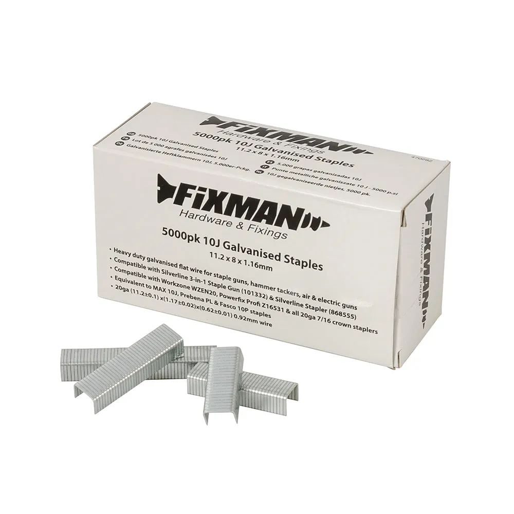 Fixman 470282 10J Galvanised Staples 5000pk 11.2 x 8 x 1.17mm