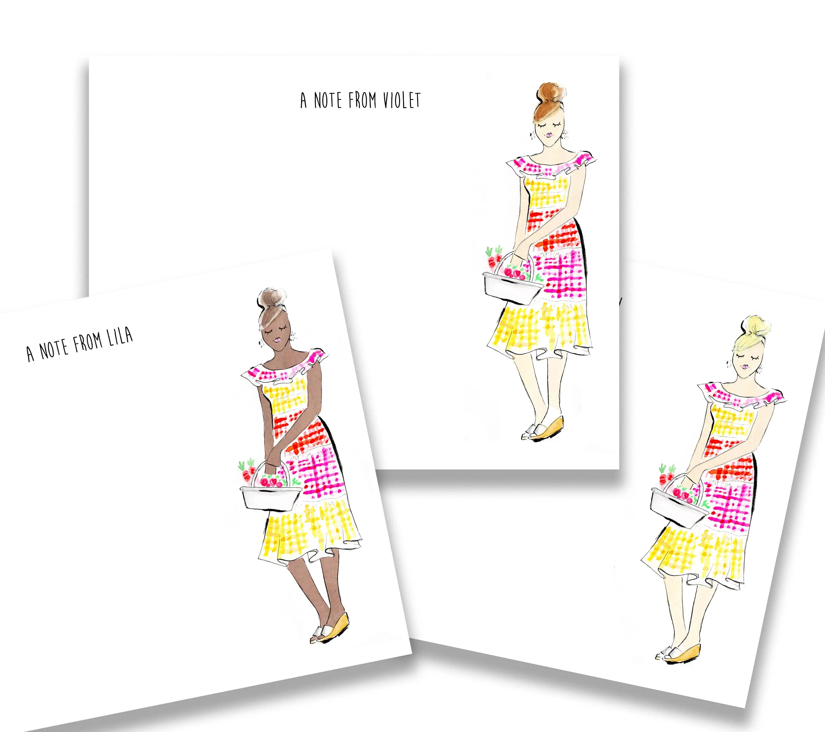 Gingham Garden Girl Personalized Stationery Set