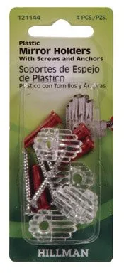 Hillman 121144 Clear Plastic Mirror Holders & Anchors Set, 4-Pack