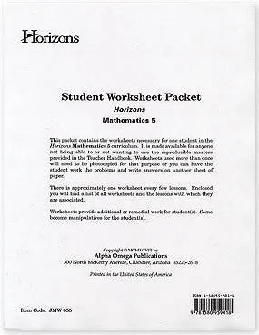 Horizons Math Fifth Grade Student Worksheet Packet