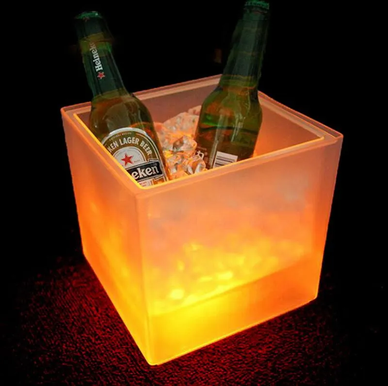 Hot sale style double layer transparent plastic LED ice bucket