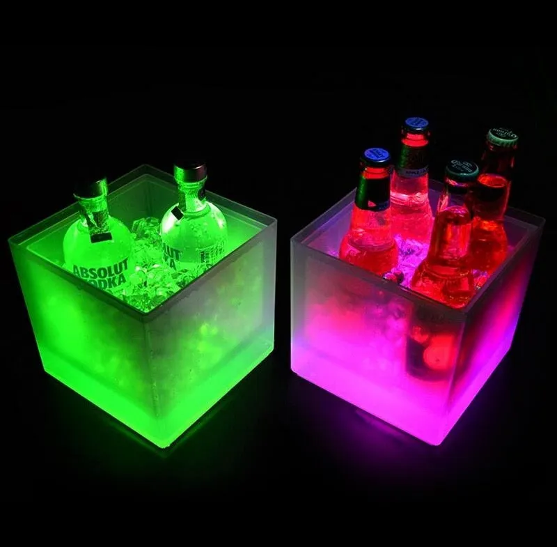 Hot sale style double layer transparent plastic LED ice bucket