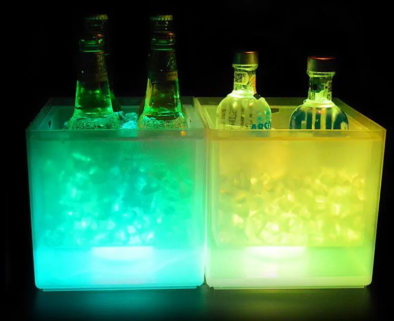 Hot sale style double layer transparent plastic LED ice bucket