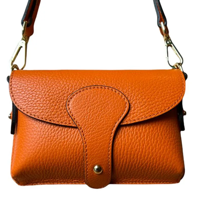 Italian Leather Mini Handbag in Bright Orange
