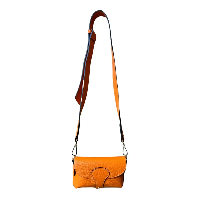 Italian Leather Mini Handbag in Bright Orange