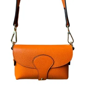 Italian Leather Mini Handbag in Bright Orange