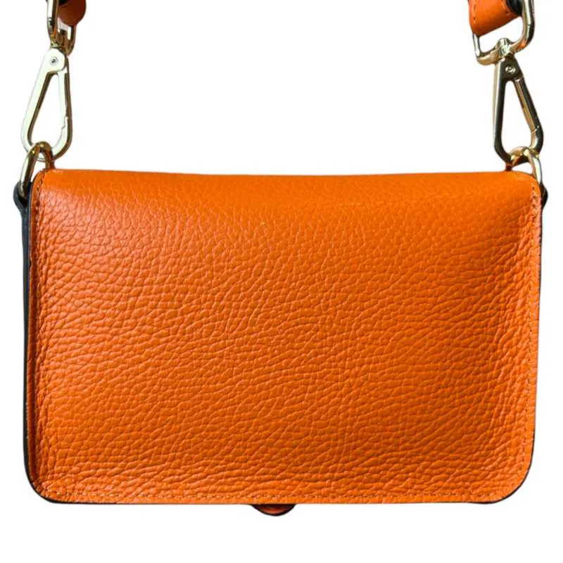 Italian Leather Mini Handbag in Bright Orange