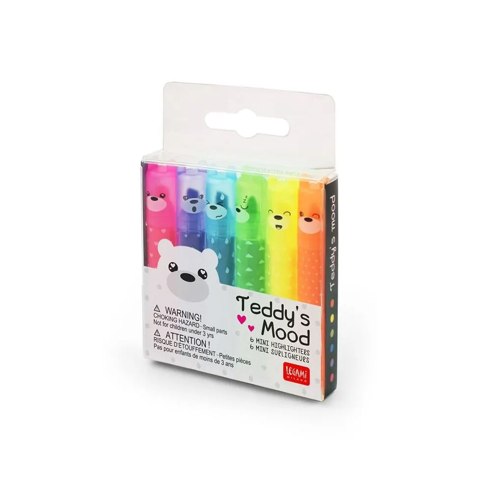 Legami Teddy's Mood - Set of 6 Mini Highlighters