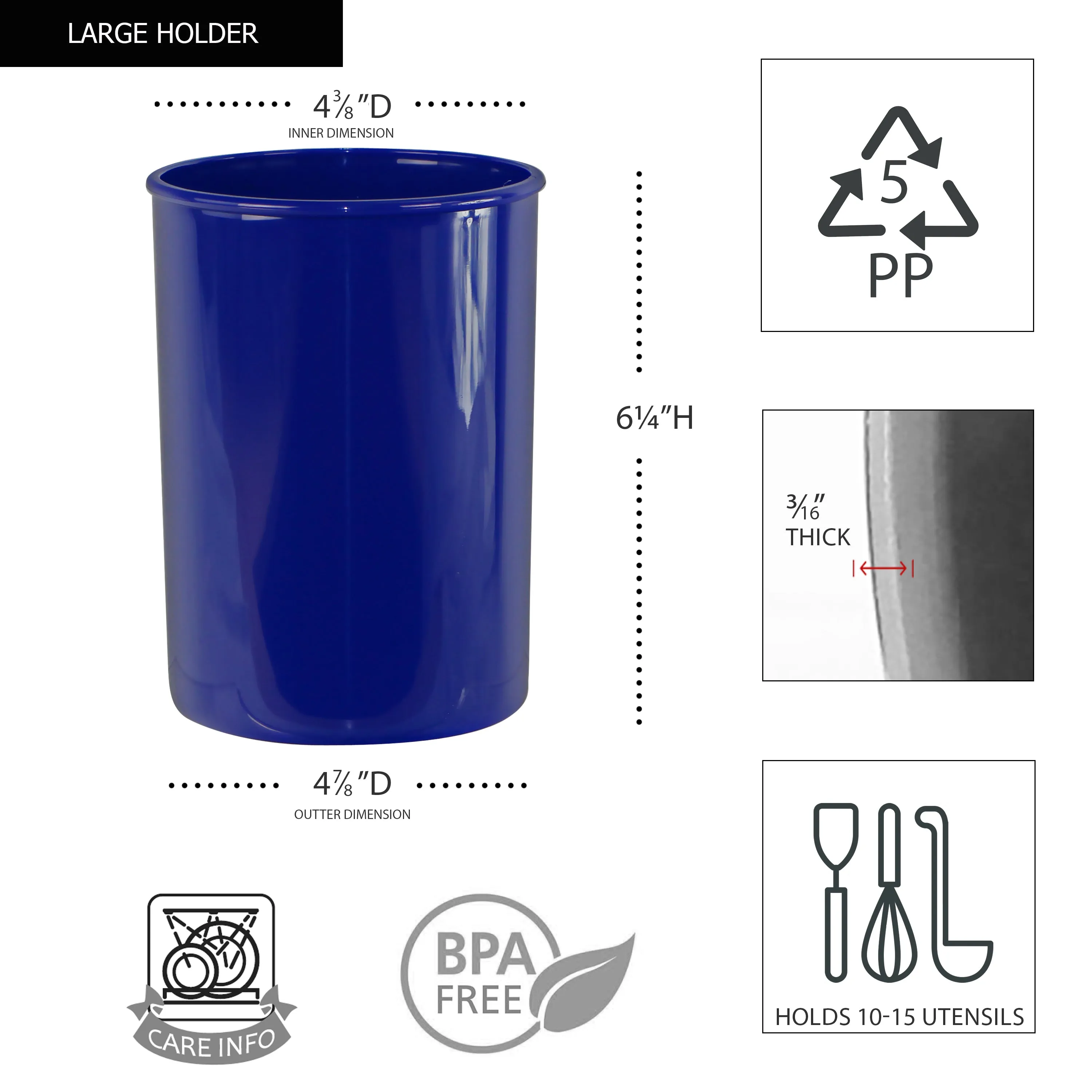 Mini Plastic Utensil Holder, Indigo