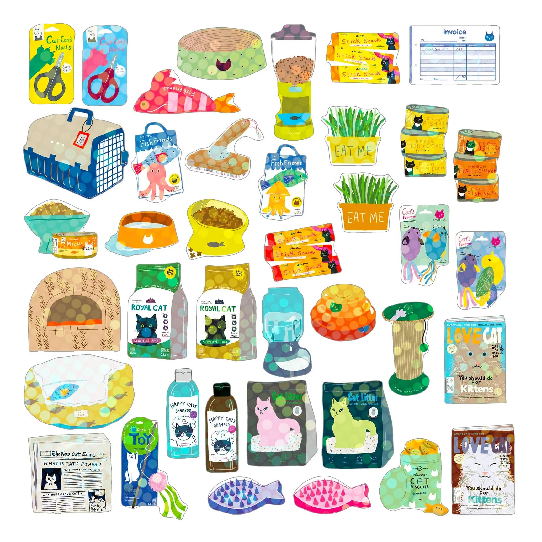 Miniature Shipping Box Flake Sticker Set - Cat Supply