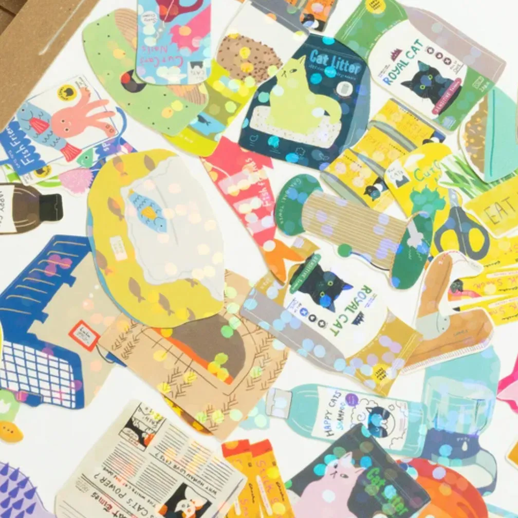 Miniature Shipping Box Flake Sticker Set - Cat Supply
