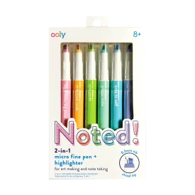 Ooly Noted! 2-in-1 Micro Fine Tip Pen and Highlighters - Set of 6