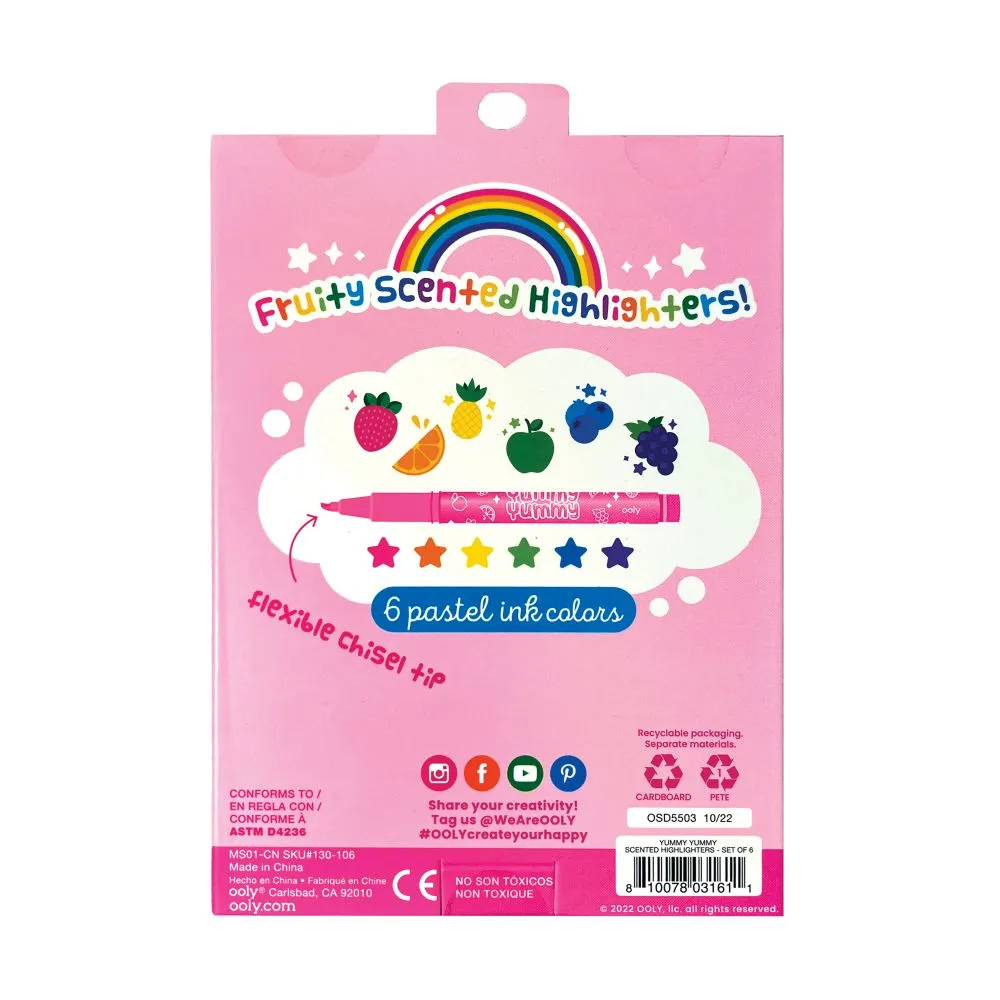Ooly Yummy Yummy 6 Pastel Highlighters Fruit Scented Flexible Tip Stationary Art and craft for kids 3yrs 