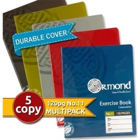 Ormond No.11 Exercise Copy Books | 120 Page | Pack of 5 | Assorted Colours