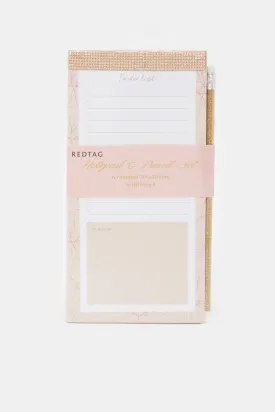 Pink Printed Notepad And Pencil Set (2 Piece)