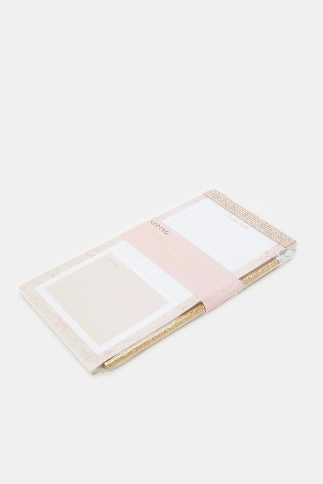 Pink Printed Notepad And Pencil Set (2 Piece)