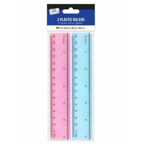 Plastic Rulers - 2 Pack Assorted 6" School Stationery Measure Drawing Maths