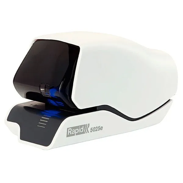 Rapid 5025E Electric Stapler, Flat Clinch, 25 Shee, LED Light, White/Black