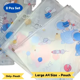 Space Transparent Pouches Pencil Pouch/Case for Kids | Assorted Design -Multi Color, Pack of 2 for Birthday Return Gifts