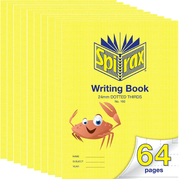 Spirax 160 Writing Book Dotted Thirds 24mm 70GSM 64 Page 330x240mm Crab 10 Pack