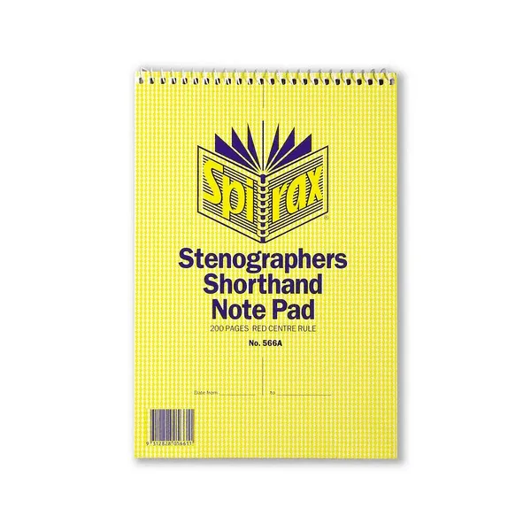 Spirax 566A Stenographers Short Hand Notebook Spiral Bound Top Open 100 Page 225x152mm 10 Pack