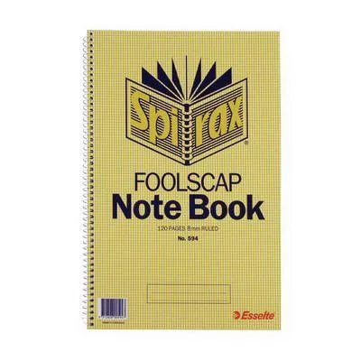 Spirax 594 Notebook Spiral Bound Side Open 120 Page Foolscap 322 X 200Mm