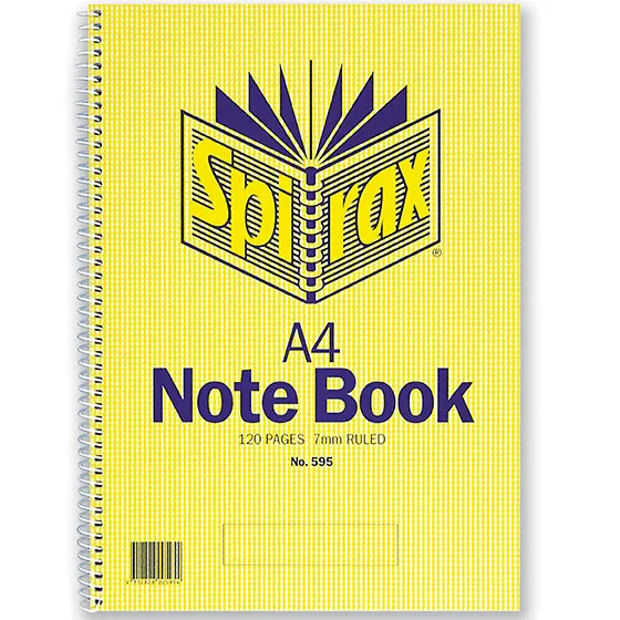 Spirax 595 Notebook 7mm Ruled Lines Spiral Bound 120 Page A4 10 Pack