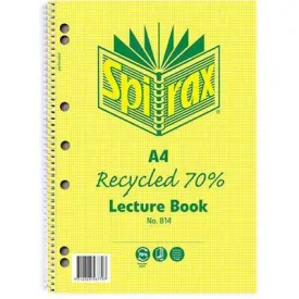 Spirax 814 Lecture Book 7Mm Ruled 7 Hole Punched 70% Recycled Spiral Bound A4 140 Page