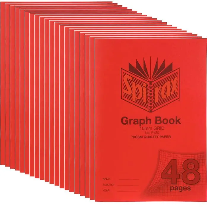 Spirax P130 Graph Book 10mm Grid 48 Page A4 Red 20 Pack