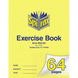 Spirax P191 Exercise Book Ruled 8Mm 70Gsm 64 Page 225 X 175Mm