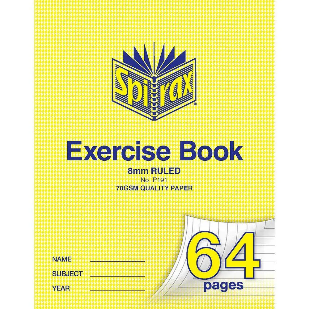Spirax P191 Exercise Book Ruled 8Mm 70Gsm 64 Page 225 X 175Mm