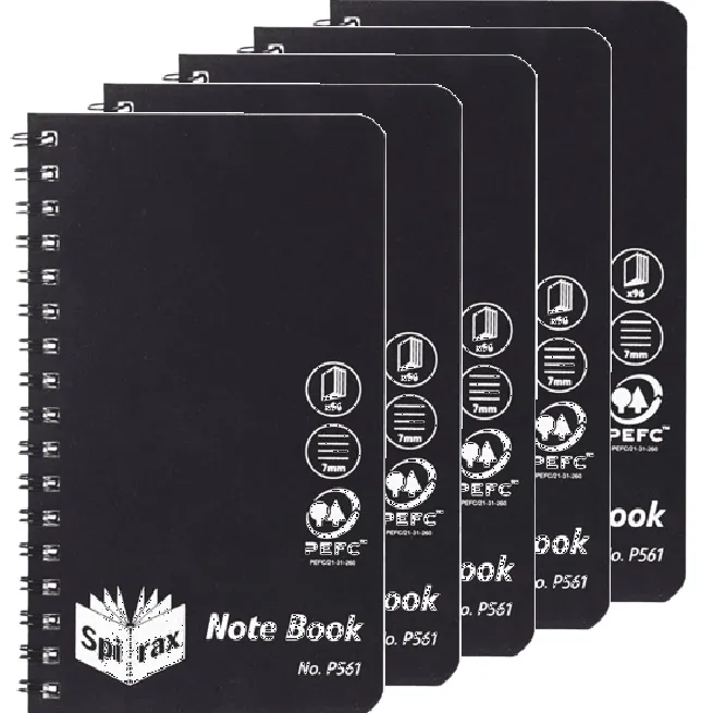 Spirax P561 Notepad Spiral Bound Side Open 96 Page 147X87mm Black Pack 5