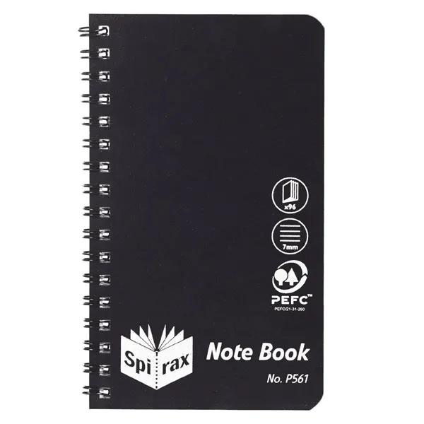 Spirax P561 Notepad Spiral Bound Side Open 96 Page 147X87mm Black Pack 5