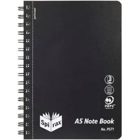 Spirax P571 Notepad Spiral Bound Side Open 300 Page A5 Black