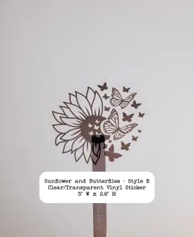 Sunflower and Butterflies Clear Vinyl Sticker - Style B