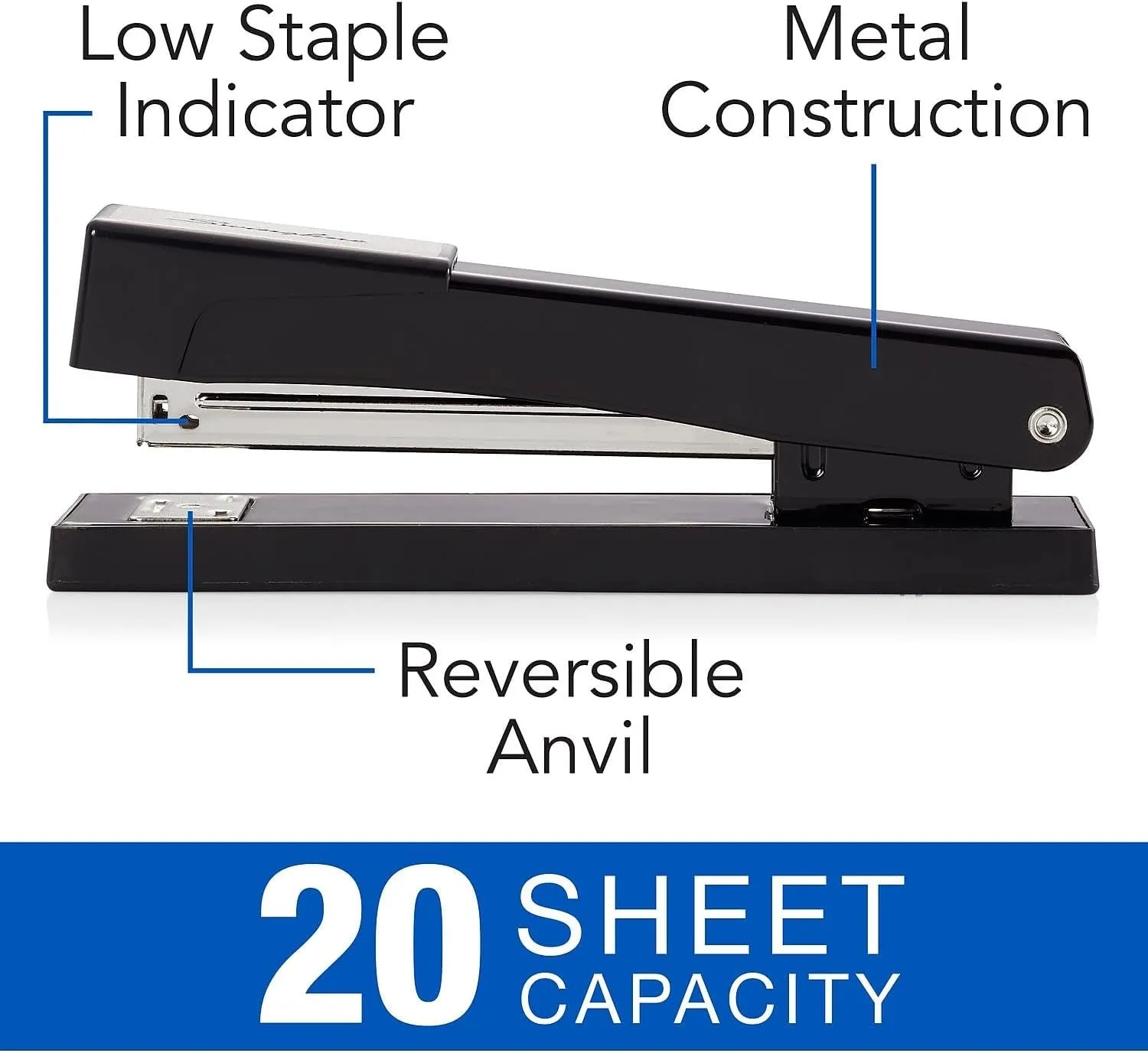 Swingline Stapler, 20 Sheet Capacity, Lightduty 405, Jam Free, Metal, Black (S7040501)