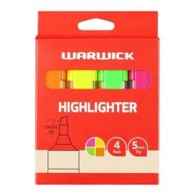 Warwick Highlighter Stubby Assorted 4 Pack