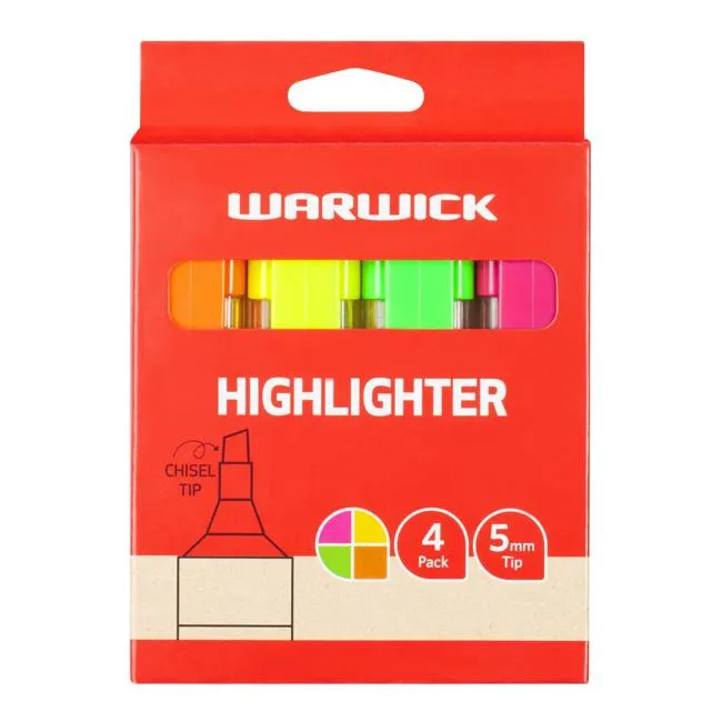 Warwick Highlighter Stubby Assorted 4 Pack