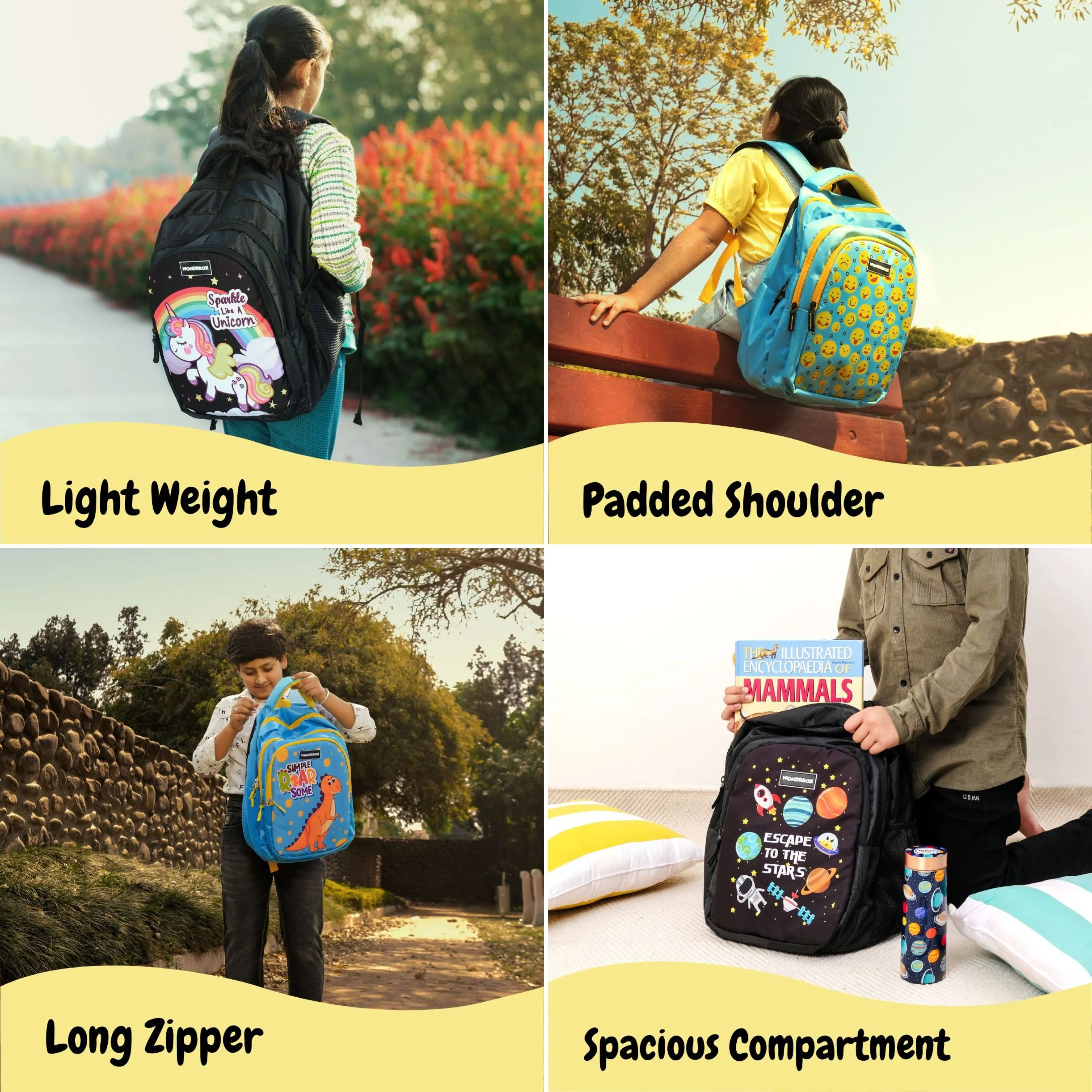 WONDRBOX School Bag For Girls And Boys Age 8 and above